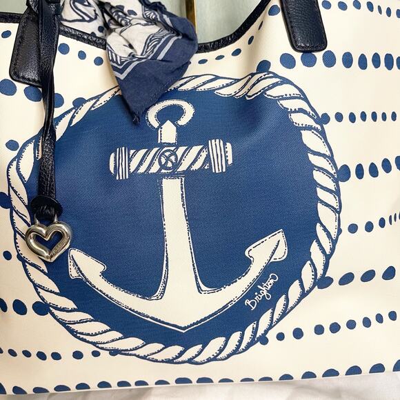 BRIGHTON UNDER THE SEA CANVAS SEAHORSE ANCHOR SCARF NAUTICAL TOTE - Picture 8 of 8